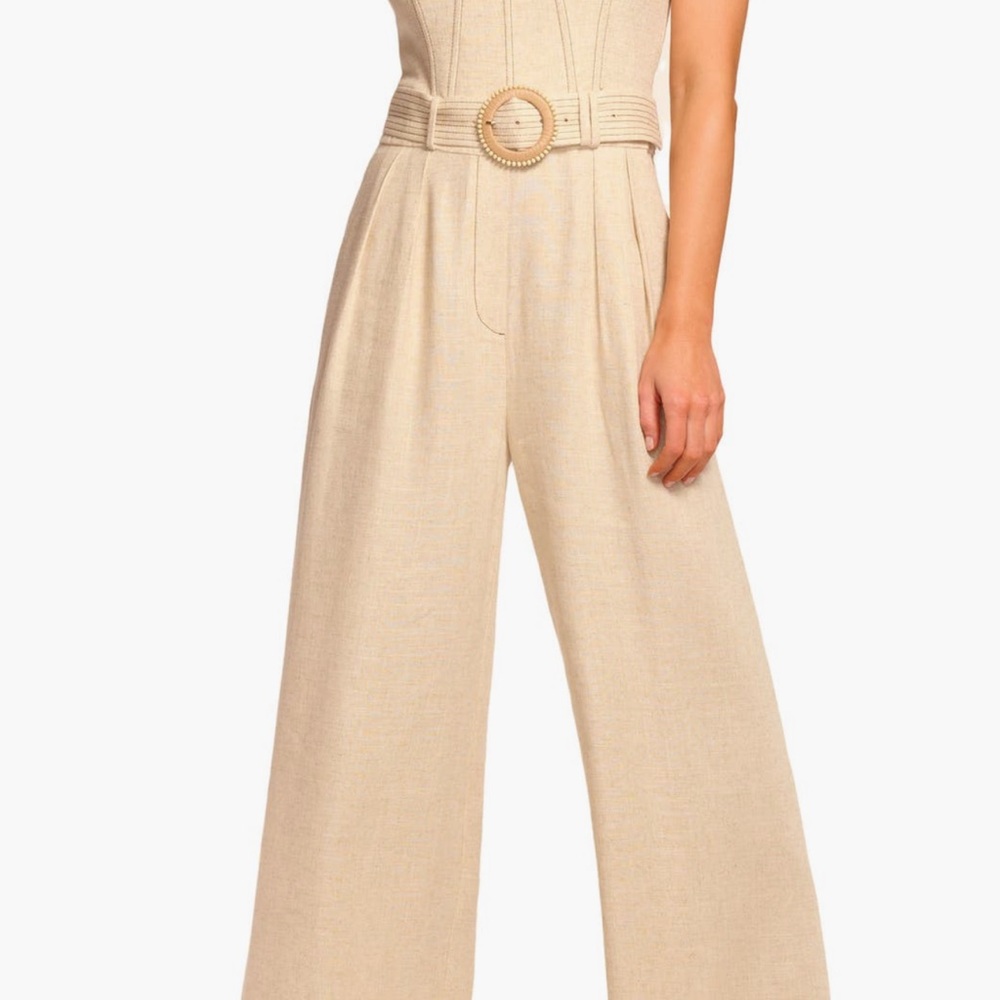 Ramy Brook Beige Wide-Leg Belted Jumpsuit